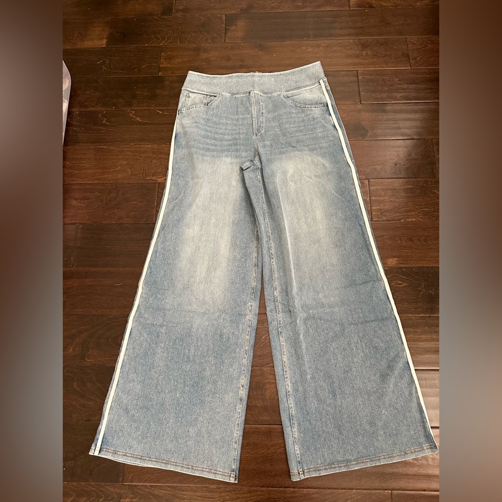 Nwt Halara Flex High Waisted Stripe Wide Leg Flowy Washed Casual Jeans - Picture 8 of 13